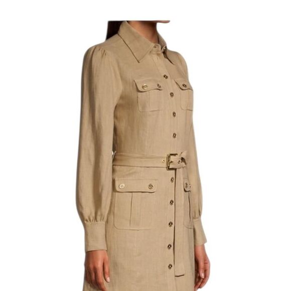 Michael Kors Hemp Utility Mini Dress in Khaki - Picture 2 of 8